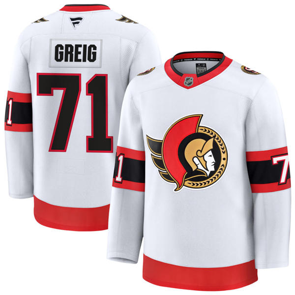 Men's Ottawa Senators #71 Ridly Greig Fanatics White Away Premium Jersey